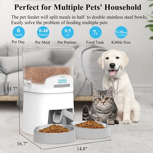 WellToBe 7L Automatic Cat Feeder for Two Animals,Pet Feeder Dog Food Dispenser Transparent