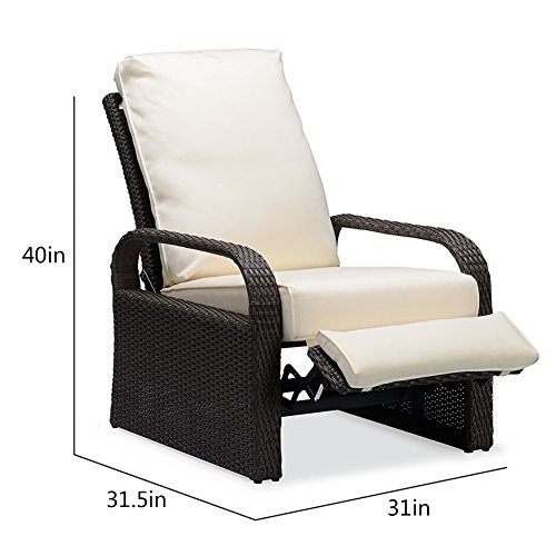 BABYLON Outdoor Recliner Wicker Patio Adjustable Recliner Chair with 5.11" Cushions and Ottoman,Rust-Resistant Aluminum Frame,All-Weather Resin Rattan, Grey&Beige
