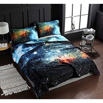 Juwenin bedding, Galaxy Down Alternative 2 Pieces Comforter Set with 1 Matching Pillow Covers All Season, Fluffy, Warm, Soft & Hypoallergenic (Twin, xk006)