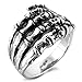 INBLUE Men's Stainless Steel Ring Band Silver Tone Black Skull Hand Bone Size15