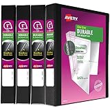 Avery 1" Durable View 3 Ring Binder, Slant Ring, Holds 8.5" x 11" Paper, 4 Black Binders (17011)