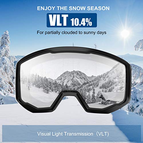 NXONE Ski Goggles for Men and Women, Anti-Fog Over Glasses Snowboard Goggles with UV Protection, Windproof Helmet Compatible Dual Lens Goggles-100% UV Protection