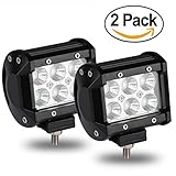 LED Light Bars, PROAUTO 2 Pcs Waterproof 4'' CREE LED Work Light Bar Flood Beam 18W for Jeep Off-Road SUV ATV Floor Driving Light Lamp for Truck Boat 1260LM LED Light Bar for Truck