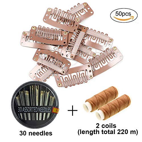50pcs/lot U Shape Snap Clips For Hair Extensions Tool With Silicone Back Wig Clips In Weave Wig Accessory 32 (LT Brown)