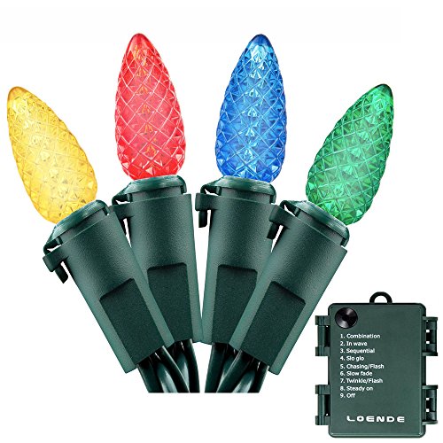 Christmas Lights Outdoor String Lights - LOENDE Fairy Lights Battery Operated String Lights 50 Led String Lights C3 Strawberry Lights for Christmas Tree Wreath Garden, 18ft, Waterproof, Multicolored