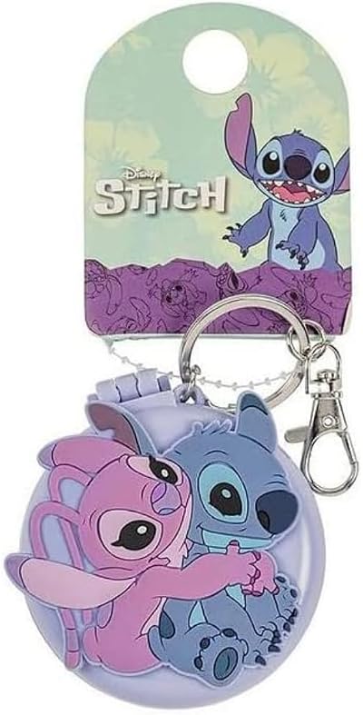 Disney Lilo & Stitch Blue Pink Mirror Hairbrush Keychain 3D Stitch Angel