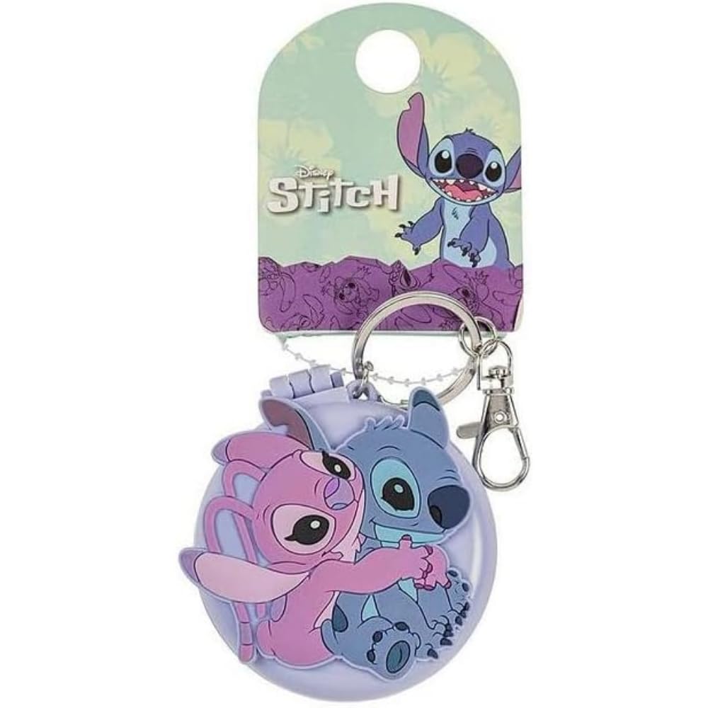 Disney Lilo and Stitch Blue and Pink Compact Mirror and Hairbrush Keychain
