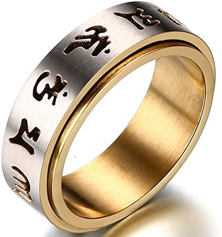 DDOLAA 8mm Gold Stainless Steel "Om Mani Padme Hum" Mantra Spinner Ring For Men's Rings