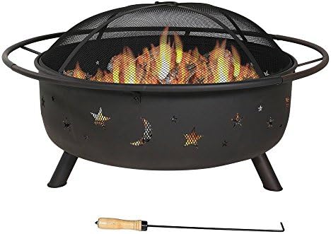 30 Inch Large Cosmic Outdoor Patio Fire Pit with Cooking Grill and Spark Screen