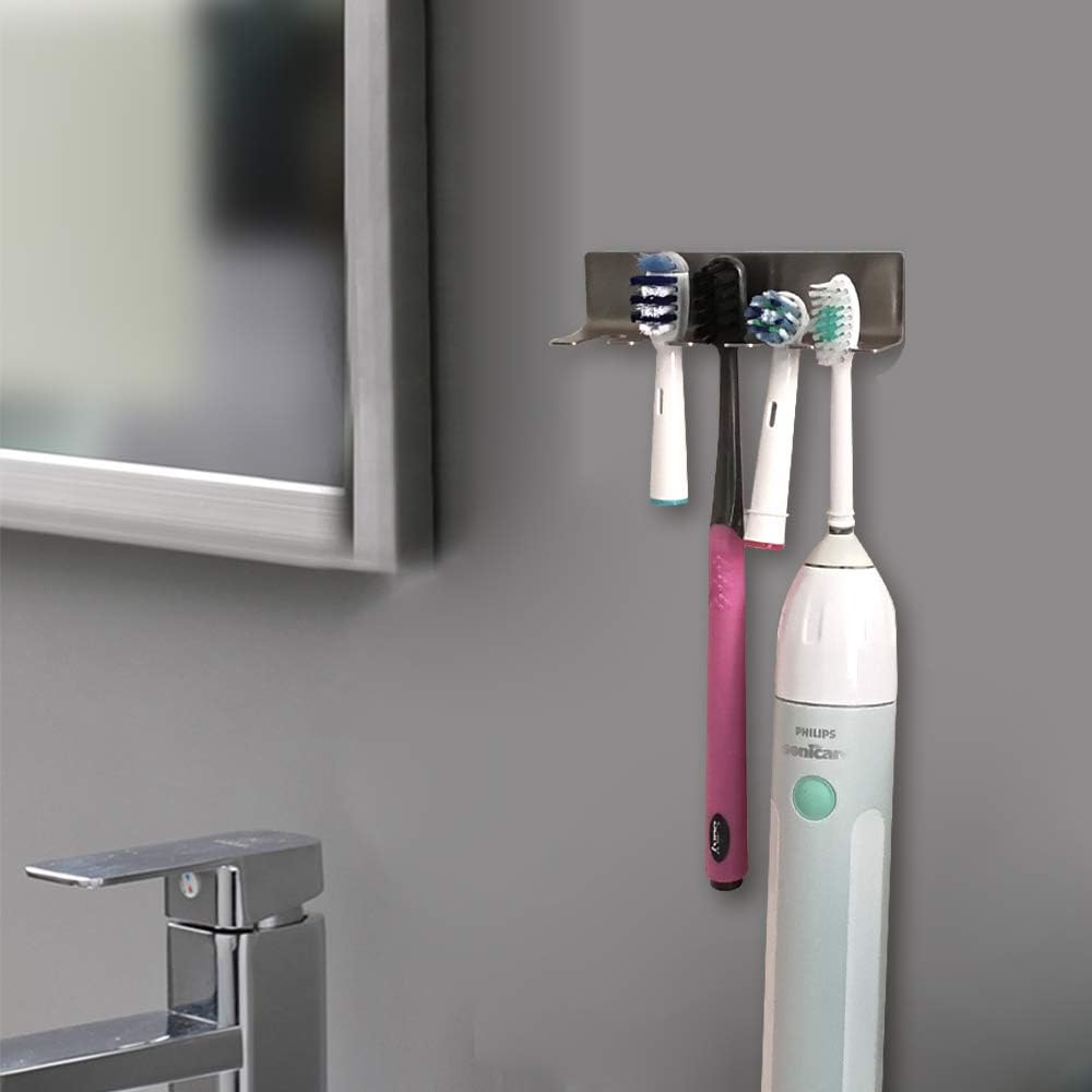 Wall Mounted Toothbrush Holder, Stainless Steel Toothbrush Holder with Self-Adhesive No Drilling Toothbrush Organizer - Image 3