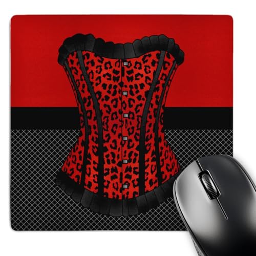 3dRose LLC 8 x 8 x 0.25 Inches Red and Black Cheetah Print Corset on Black Fish…