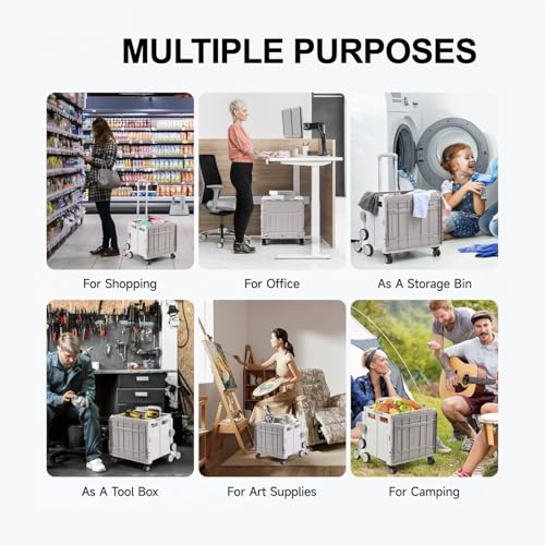 XVersion Foldable Shopping Trolley Cart with 8 Wheels,Collapsible Grocery Trolley With Storage Box,Picnic Trolley With Integrated Desktoptop,Utility Shopping Cart for Outdoor Tourist Office(Grey)