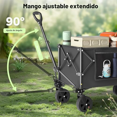 Plegable 220L / 150 kg, Ruedas Todoterreno para Playa y Césped, Asa Ajustable, Fácil de Plegar, Cabe en Maletero, Carro para Camping, Compras y Jardín, Negro