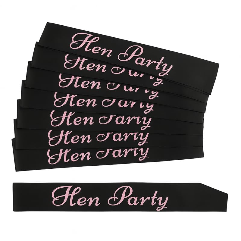 GrassVillage 15 Pcs Black Hen Party Sashes for Bride Tribe – Hen Do Accessories for Wedding, Hen Night Out, Team Bride, Fancy Dress, Bridal Shower, Girls' Night, Bride Squad Decorations