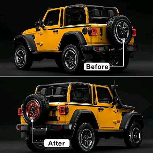 Spare Tire Brake Light for Jeep Wrangler JK JKU(2007-2017), Third 3rd Brake Tail Lamp, Round Stop Lights, Red LED Wheel Ring Lights, Black Exterior