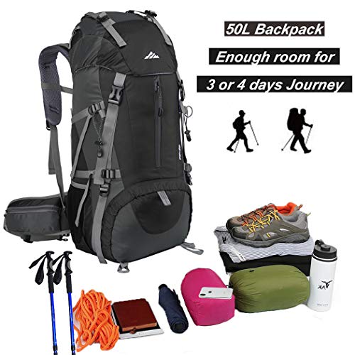Hiking Backpack 50L Waterproof Camping Backpack with Rain Cover for Travel