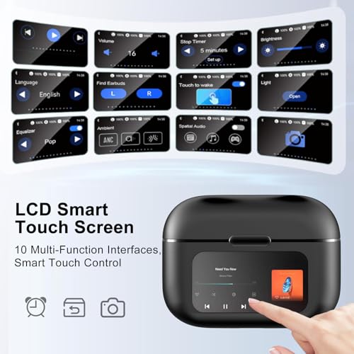 LOBKIN Open Ear Headphones, Clip On Earphones, Wireless Earbuds Bluetooth 5.4, Open Ear Earbuds with LED Touchscreen Display and 4GB Memory,36 Hours Playtime,Sports Headphones for Fitness and Running | Bluetooth 5.4, with LED Touchscreen Display and 4GB Memory,36H Playtime,Sports Earphones for Fitness and Running