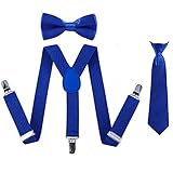 Kids Suspender Bowtie Necktie Sets - Adjustable Elastic Classic Accessory Sets for Boys & Girls (Royal blue)