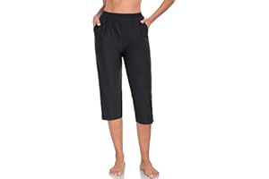 RELLECIGA Women's High Waisted Swim Capris Pants Board Shorts Bathing Suit Bottoms with Pockets
