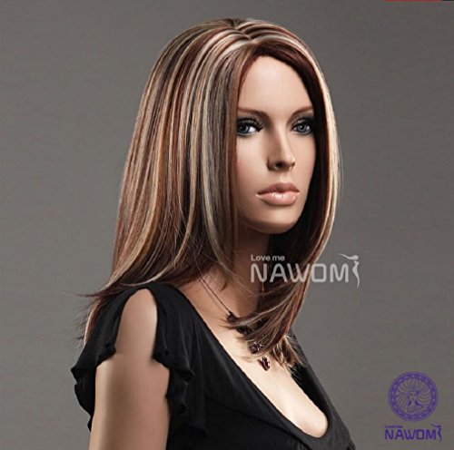 Lanpeed New streaked wig long straight hair wig Slim face wig European Wig Fashion Style Hair Wig Synthetic Wig