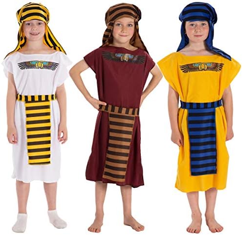 Charlie Crow Egyptian Costume Set for children | White, Yellow or Burgundy | 5-8 Years or 9-12 Years.