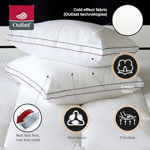 Goose House™ Set of 2 Thermoregulated pillow 50 x 70 cm for sleeping outlast fabric on one side premium down altermative filling
