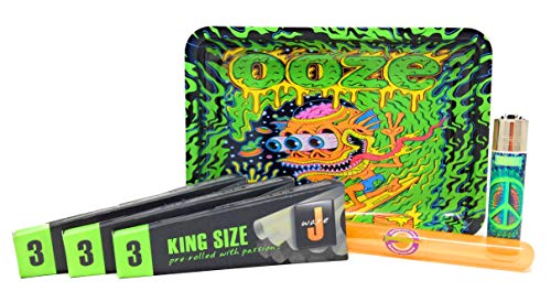 Bundle 6 Items- Jware King Size Pre-Rolled King Size Cones 3 Packs, Ooze Green Rolling Tray Clipper Lighter and Rolling Paper Store Acrylic Storage Tube