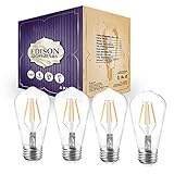 LED Edison Bulb 4 Pack - ST64 - Squirrel Cage Filament - Dimmable, Edison Style Vintage Light Bulbs
