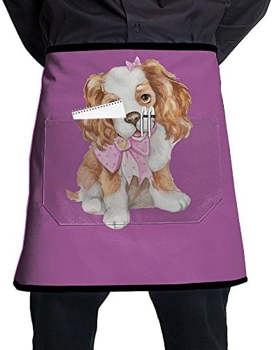 Charming Dog Short Waist Apron Polyester Kitchen Half Chef Waiter Apron With Pockets