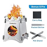 TOMSHOO Camping Wood Stove Portable Folding Lightweight Stainless Steel Wood Burning Backpacking Stove for Outdoor Survival Cooking Picnic Hunting