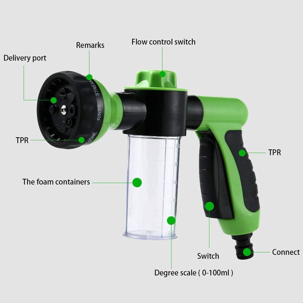 Garden Hose Pipe Spray Gun with Soap Dispenser, 8 Adjustable Patterns High Pressure Foam Hose Nozzle Sprayer - Image 5