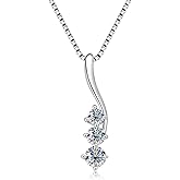 DYUNQ Moissanite Pendant Necklace, 925 Sterling Silver Necklaces for Women 3 Stone Pendant, 18 to 20 Inch, Jewelry Gifts