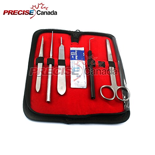 PRECISE CANADA: STUDENT KIT 6 PIECE - PREMIUM QUALITY STAINLESS STEEL TOOLS FOR MEDIC STUDENTS OF ANATOMY, BIOLOGY, VETERINARY, MARINE BIOLOGY WITH CASE AND SCALPEL BLADES INCLUDED FOR FROGS - Thumbnail 2