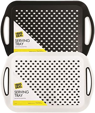 2x Anti-Slip Top and Bottom Plastic Serving Tray with High Grip Rubber Surface, Non-Slip Padded Base and Easy Grip Handles ideal for all Homes