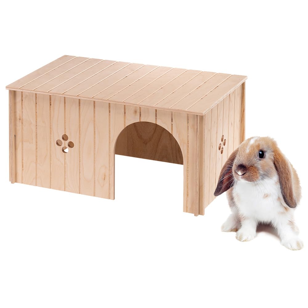 Ferplast Wooden House for Rabbits, Guinea Pigs & Hamsters SIN MAXI, FSC® Certified Wood, Ventilation Window, Tool-Free Assembly, 52 x 31 x H 26 cm, Size XXL