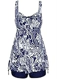 Women Two Pieces Pin Up Boy-Leg Ruched Skirted Plus Size Swimsuit Swimwear Tankini