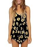 Moxeay® Women Vintage V Neck Straps Sunflower Print Jumpsuit (L)
