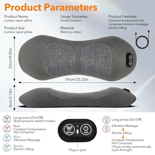 Smooth Spine Triple Fusion Back Massager with Heat - Sciatica Pain Relief & Spine Decompression Device, Deep Tissue Massager for Lower Back Pain, Office Chair and Home (Black)