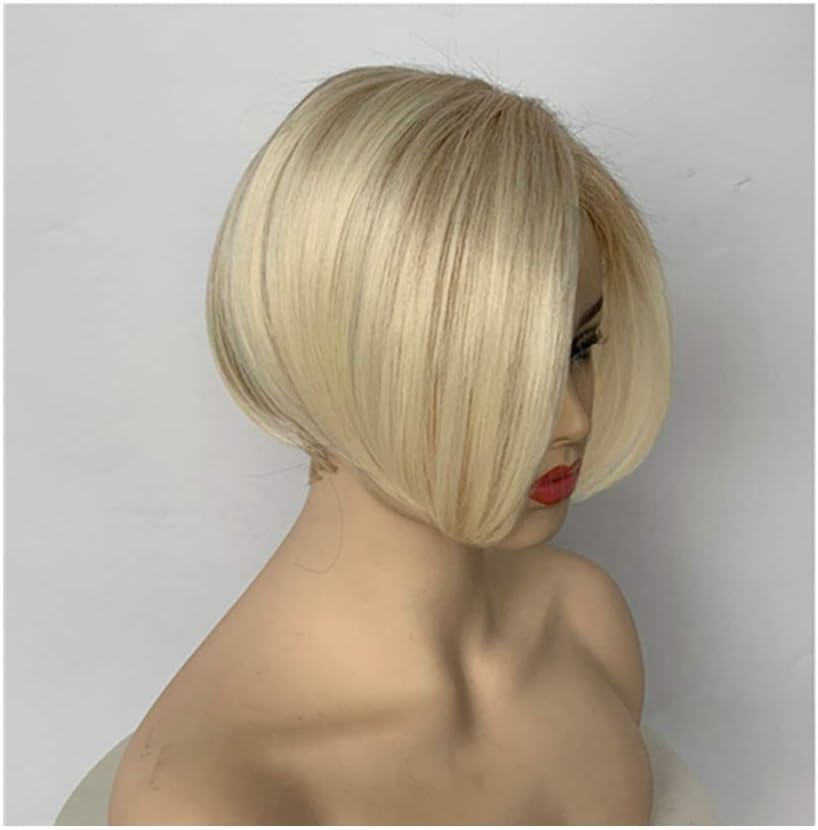 Short Blonde Straight Human Hair L Part Pixie Cut Bob Full Wigs for Women Ladies Modern Bob Wig Natural Daily Party Use Hair
