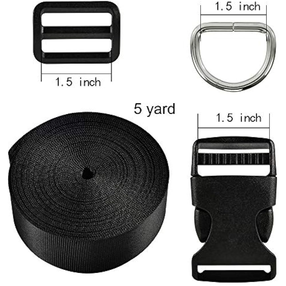 1.5 Inch Plastic Buckles Kit Include Yards Black Nylon Webbing Strap