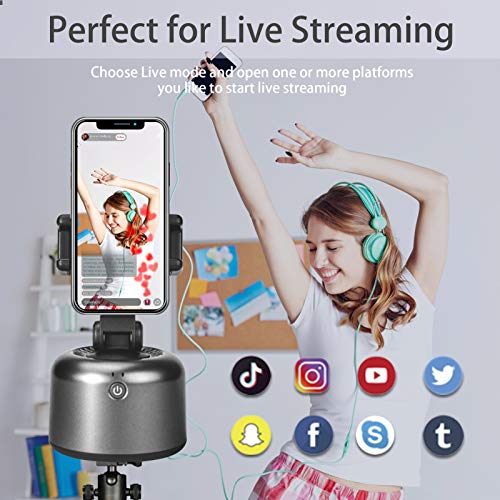 Tracking Holder Auto Face Object Tracking Camera Mount Smart Selfie Stick 360 Rotation Shooting Camera Cell Phone Holder Tripod Stand Selfie Robot Hand-Free for Live Streaming Video Call Vlog (Black)