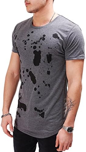 MONOCLOTH Oversized Tshirt Men Streetwear Curved Hem Crew Neck Slim Fit Ink Drop Prints Street Fashion