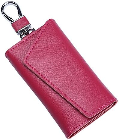 Genuine Leather Key Case Wallets with 6 Hooks Snap Closure for woman (pink)