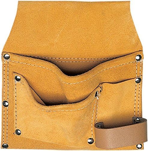 3+1 Genuine Leather Carpenter's Electrician Tool Bag 3 Pockets (1 Wide, 1 Medium and 1 Nail Holder) and 1 Hammer Loop Tool Bag for Hand Tools