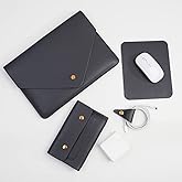 Benfan PU Leather Laptop Sleeve 13 Inch Compatible for 2024 13inch MacBook Air M3,13 MacBook Pro M2, Surface Pro 3 4 5 6 7, Dell XPS 13 with Small Pouch, Mouse Pad and Cord Organizer Color Dark Grey