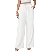 Jyanl Linen Pants for Women Flowy Palazzo Pants Loose Boho High Waist Casual Wide Leg Trousers Summer Beach Vacation Outfits