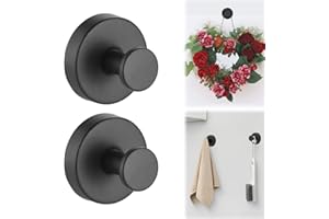 PETUPS Suction Cup Hooks for Wreaths on Glass, 2025 New No Drill Suction Cup Hooks for Shower, Wreath Hanger for Front Door, Metal Towel Hooks for Window Bathroom Mirrors(Black,2PC)