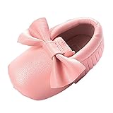 Voberry Baby Boys Girls Soft Soled Tassel Bowknots Crib Shoes PU Moccasins (12~18M, Pink)