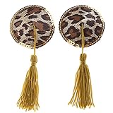 Ayliss Womens Sexy Round Leopard/Luminous Gilt-edged Tassel Nipple Cover Pasties