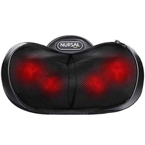 [Limited Time Promotion] NURSAL Shiatsu Neck Pillow Massager, 3D Deep Kneading Massage Pillow with Heat Spa Therapy and Warm Hand Bag for Neck, Shoulder and Back Fatigue, Stiffness and Pain Relief